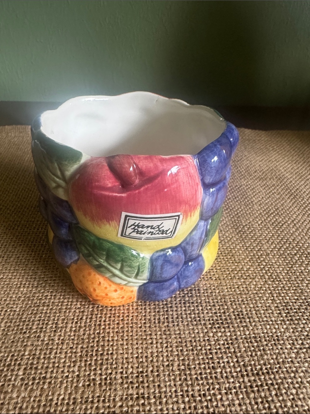 Vintage Fitz & Floyd 1989 Hand Painted Fruit Cachepot Planter 3” Taiwan